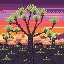 Pixel-art Joshua tree at sunset